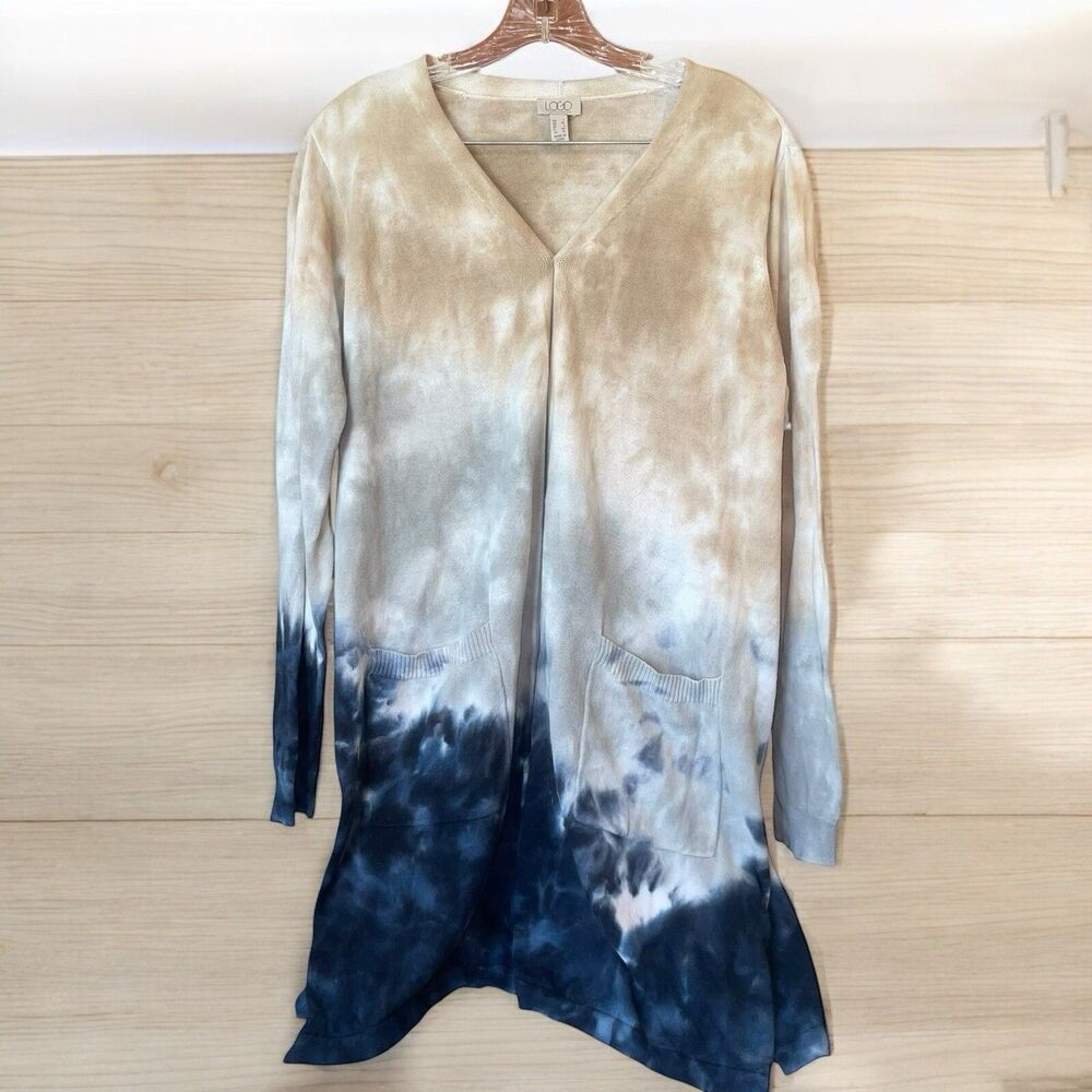 LOGO Lori Goldstein L Ombre Tie Dye Long Cardigan Cotton Sweater